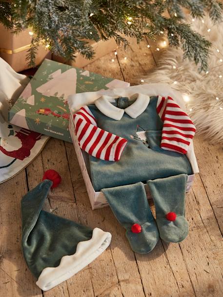 Baby Geschenk-Set: Weihnachts-Strampler & Mütze vert sapin 