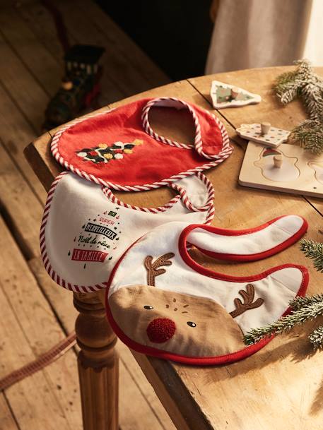 Capsule Kollektion: 3er-Pack Baby Weihnachts-Lätzchen rot/wollweiß 