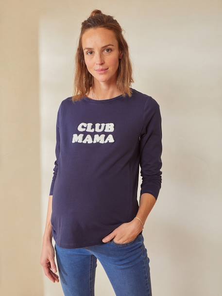 T-shirt à message grossesse et allaitement en coton bio marine grise 