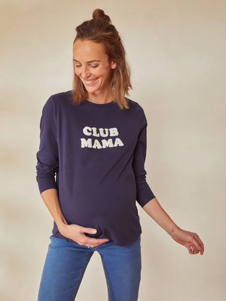 Bio-Kollektion: Shirt mit Schriftzug, Schwangerschaft & Stillzeit blaugrau 