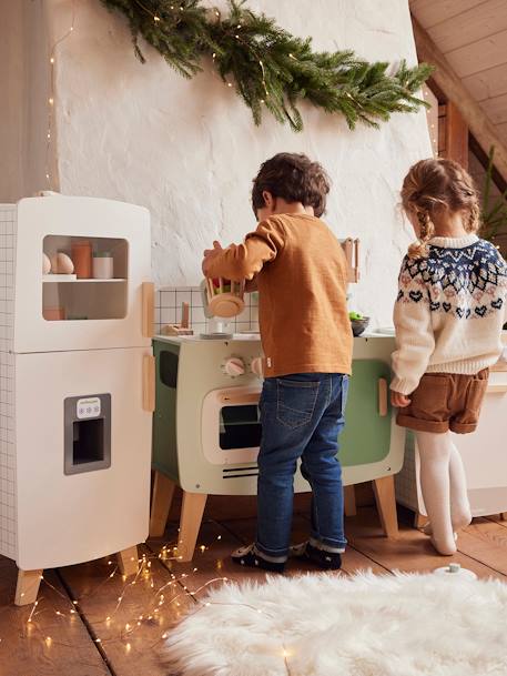 Cuisinette en bois FSC® et métal blanc+caramel 