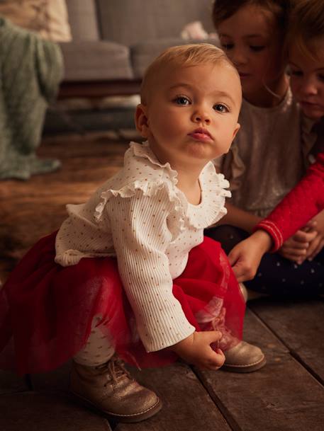 Coffret cadeau de Noël T-shirt étoiles et jupe en tulle bébé ivoire imprimé 