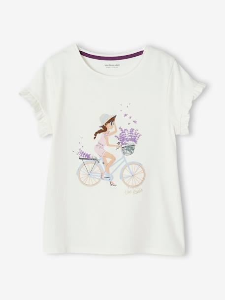 Mädchen T-Shirt mit Fahrrad aqua+elfenbein+hellrosa+pudrig rosa+wollweiß 