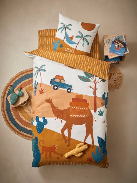 Parure de fourre de duvet + taie d'oreiller enfant WILD SAHARA camel / multicolore 