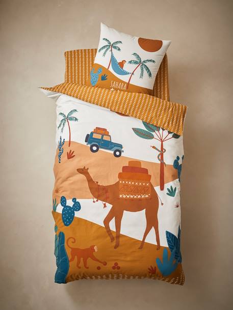 Parure de fourre de duvet + taie d'oreiller enfant WILD SAHARA camel / multicolore 