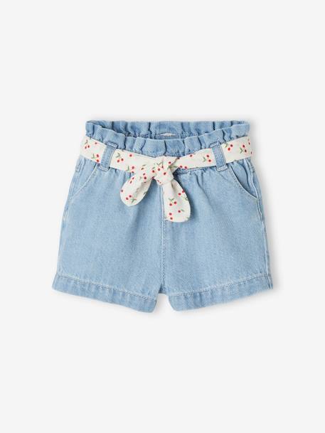 Baby Paperbag-Shorts mit Stoffgürtel denim bleached 