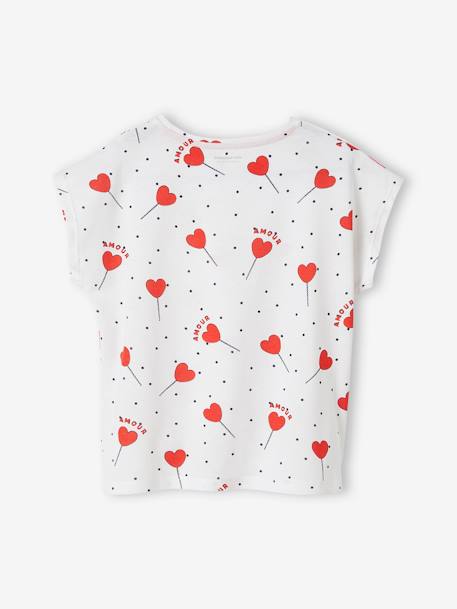 T-shirt imprimé fille avec noeud fantaisie blanc / rouge+écru+kaki+marine+rose mauve imprimé+vanille+vert 