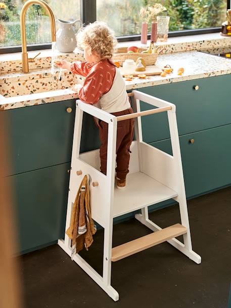 Tour d'Apprentissage - Escabeau stable pour enfant - Idéal comme aide de  cuisine - blanc/bois, Chambre et rangement