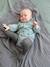 Baby Kurzoverall aus bedrucktem Samt GRÜN BEDRUCKT 