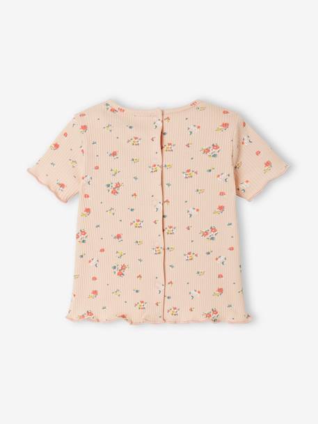 T-shirt à fleurs en maille côtelée bébé rose grisé imprimé 
