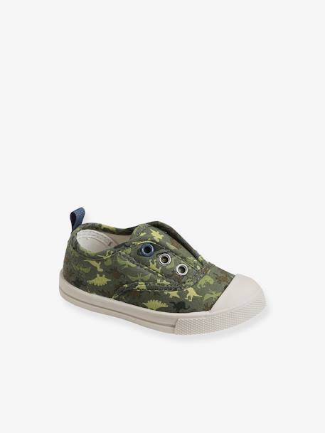 Jungen Baby Stoff-Sneakers mit Gummizug grün bedruckt 