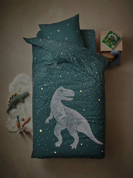 Kinder Bettw‰sche-Set ,,Graphic Dino' mit Leuchtsternen grün 