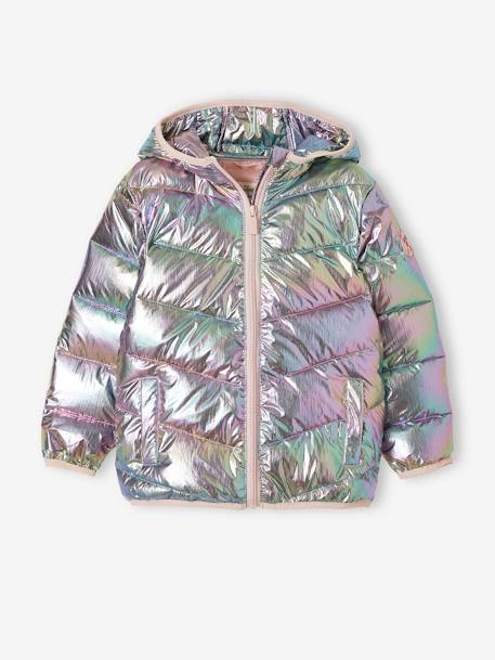 Mädchen Light-Steppjacke mit Glanzeffekt regenbogenfarben+wollweiß 