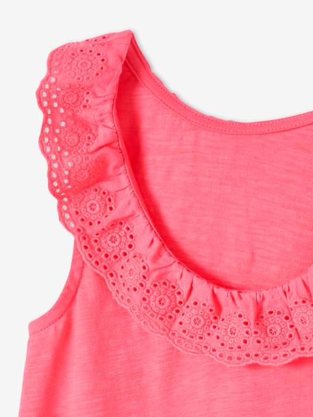 Débardeur fille col volanté en broderie anglaise corail 