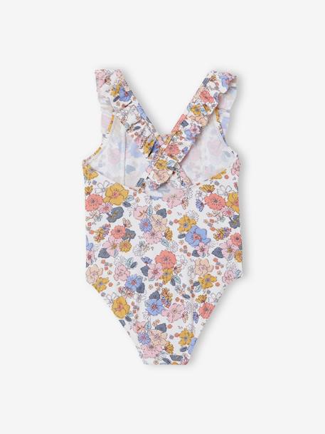 Mädchen Badeanzug mit Blumen  Oeko-Tex beige bedruckt 