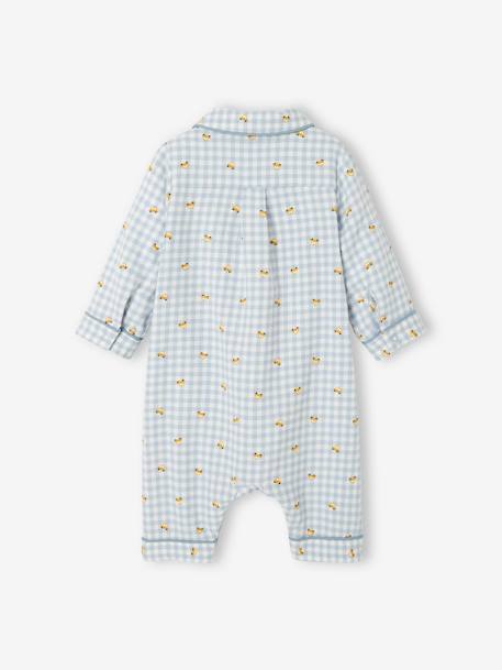 Pyjama bébé en flanelle de coton ouverture naissance carreaux ivoire 