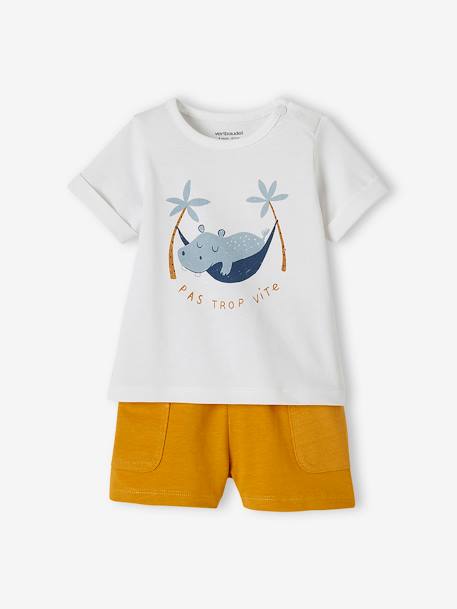 Ensemble T-shirt imprimé + short baggy bébé blanc+kaki 