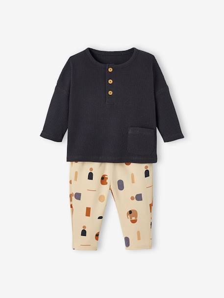 Ensemble bébé T-shirt et pantalon en molleton gris béton+kaki 