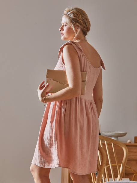 Kurzes Baumwollkleid für Schwangerschaft und Stillzeit rosa 