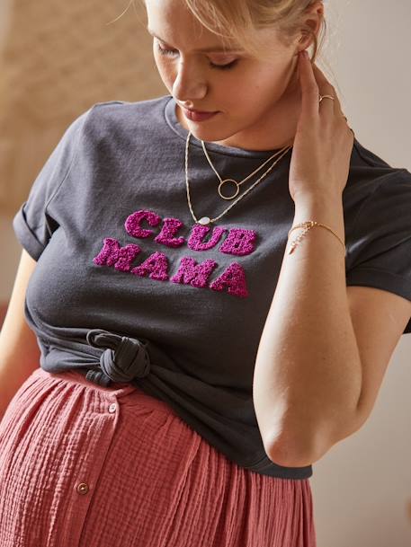 Bio-Kollektion: T-Shirt für Schwangerschaft & Stillzeit CLUB MAMA, personalisierbar anthrazit+blau+rosa+senfgelb 