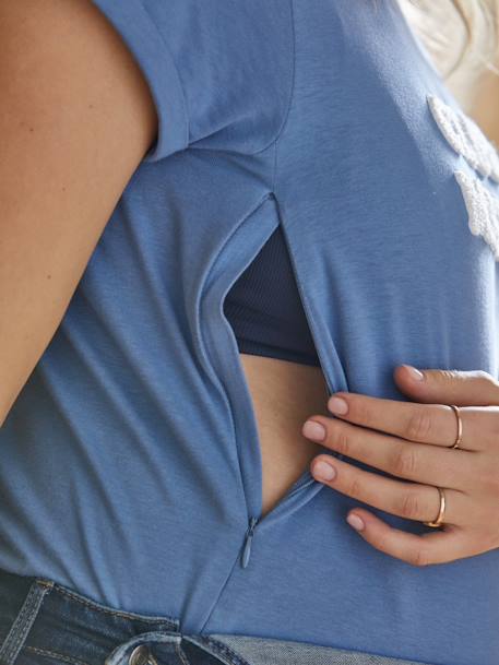 Bio-Kollektion: T-Shirt für Schwangerschaft & Stillzeit ,,Club Mama“ anthrazit+blau+senf 