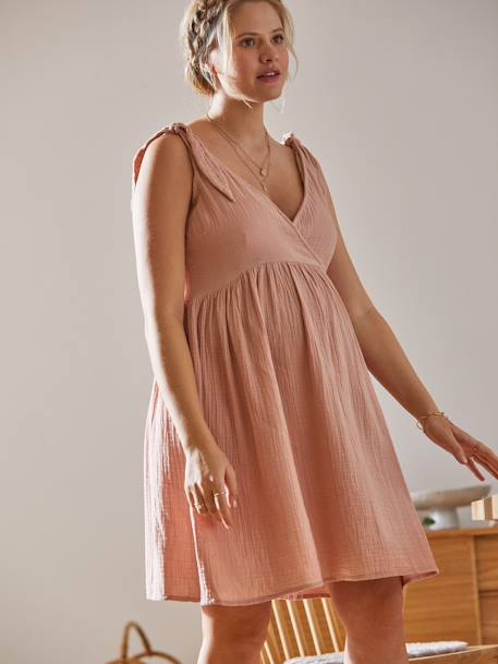 Kurzes Baumwollkleid für Schwangerschaft und Stillzeit rosa 