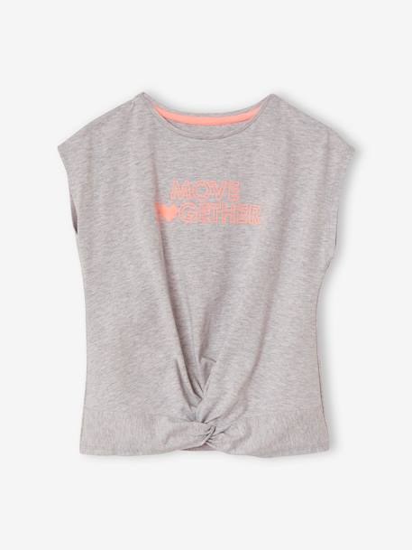 Mädchen Sport-Set: T-Shirt mit Knoten & Leggings grau meliert 