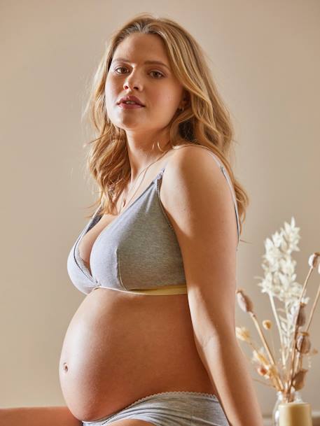 Soutien-gorge de grossesse et d'allaitement forme triangle gris chiné 