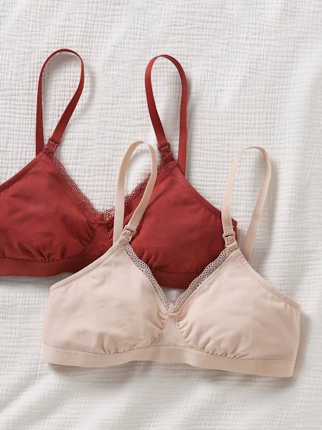 2 brassières de grossesse et d'allaitement en coton bio beige/terracota+noir/blanc 