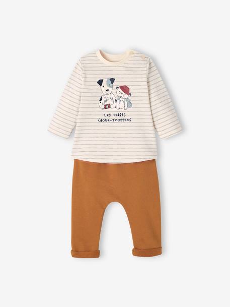 Baby-Set: Shirt & Jogginghose gestreift/karamell+indigo 