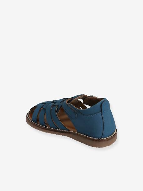 Sandales en cuir bébé mixte bout fermé bleu marocain+Camel 