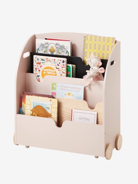 Etagère pour livres à roulettes LIGNE SCHOOL BLANC+Rose+Vert 