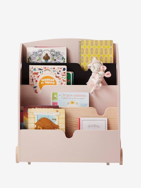 Etagère pour livres à roulettes LIGNE SCHOOL BLANC+Rose+Vert 