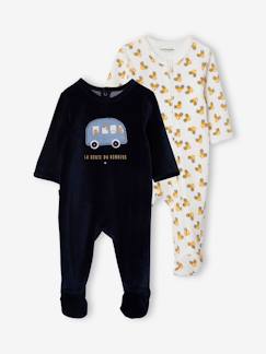 Lot de 2 pyjamas "en voiture" en velours bébé garçon ouverture zippée