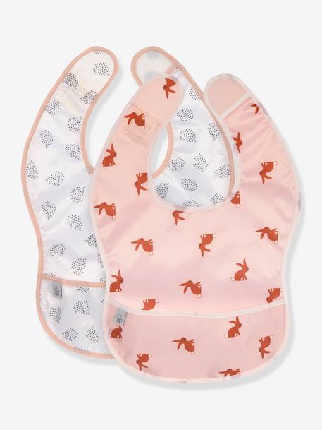 Lot de 2 bavoirs avec poche LÄSSIG Little Forest forest lapin rose+forest renard olive 