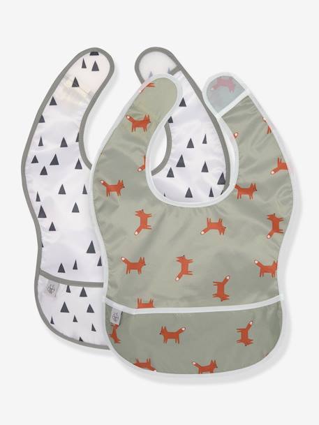 Lot de 2 bavoirs avec poche LÄSSIG Little Forest forest lapin rose+forest renard olive 