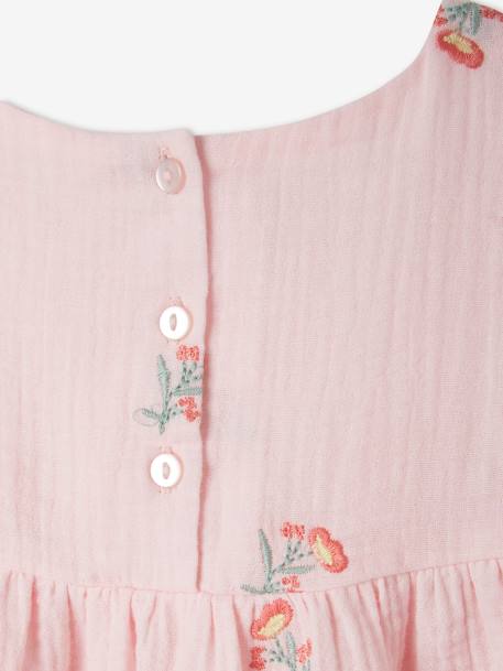 Robe brodée fleurs en gaze de coton fille rose 