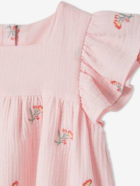 Mädchen Kleid mit Stickereien, Musselin rosa 
