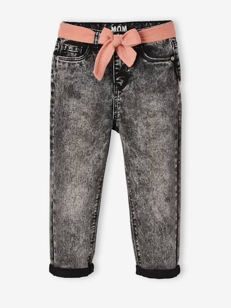 Mädchen Jeans mit Stoffgürtel, Mom-Fit denim black+double stone 