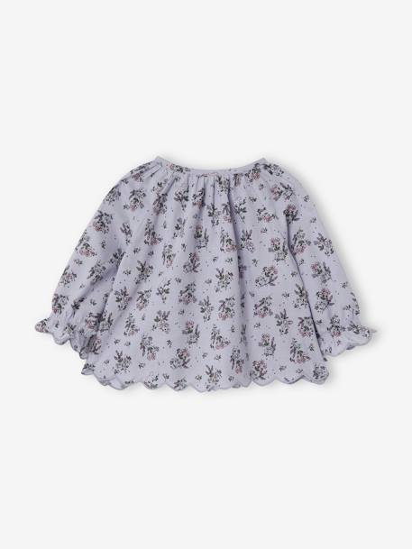 Baby Bluse mit gewellten Abschlüssen blau bedruckt+ecru 