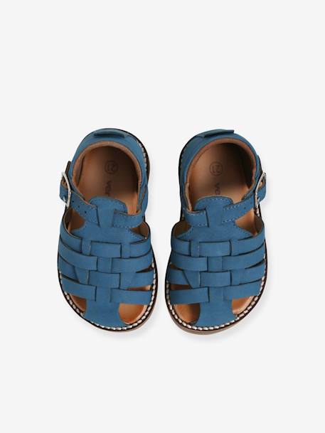 Baby Sandalen mit geschlossener Kappe blau+camelfarben 