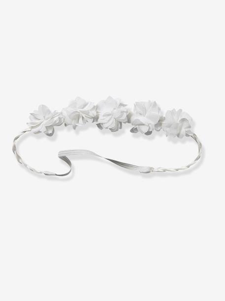 Headband tressé avec fleurs en tulle blanc 