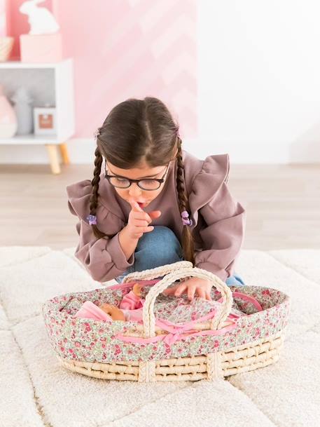 Couffin tressé avec linge de lit - COROLLE ROSE JARDIN 