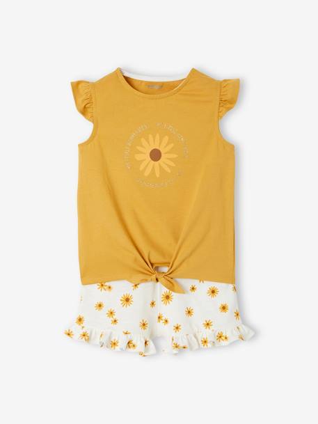 Mädchen-Set: T-Shirt & Shorts aqua+gelbgold+koralle 