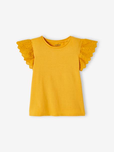 Ensemble T-shirt noué et pantalon fluide imprimé fille jaune d'or 