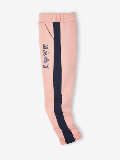 Pantalon de sport fille en molleton bandes côtés PRUNE - 19-2024 TCX+rose 