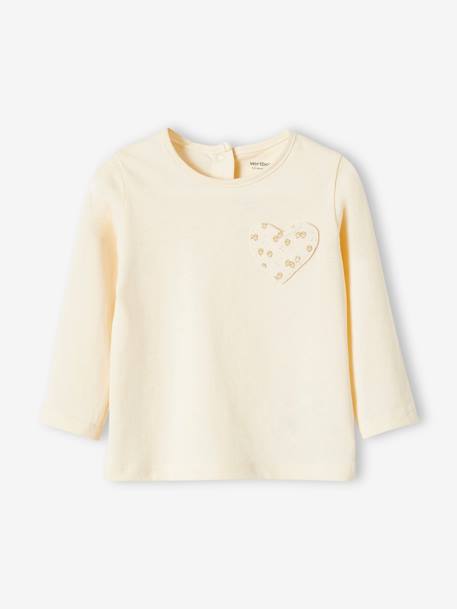T-Shirt für Baby Mädchen, Herztasche hellbeige 