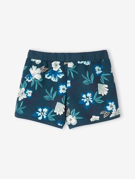 Short de sport imprimé fleurs fille bleu imprimé+terracotta 