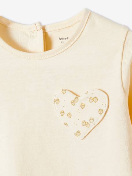 T-shirt bébé fille poche coeur et fraises beige clair 