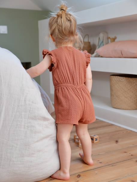 Combi-short en gaze de coton bébé terracotta imprimé 